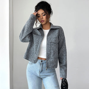 Women’s Solid Color Lapel Zipper Jacket | Slim Fit Woven Blazer – Autumn 2025 - Negative Apparel