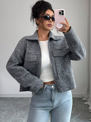 Women’s Solid Color Lapel Zipper Jacket | Slim Fit Woven Blazer – Autumn 2025 - Negative Apparel