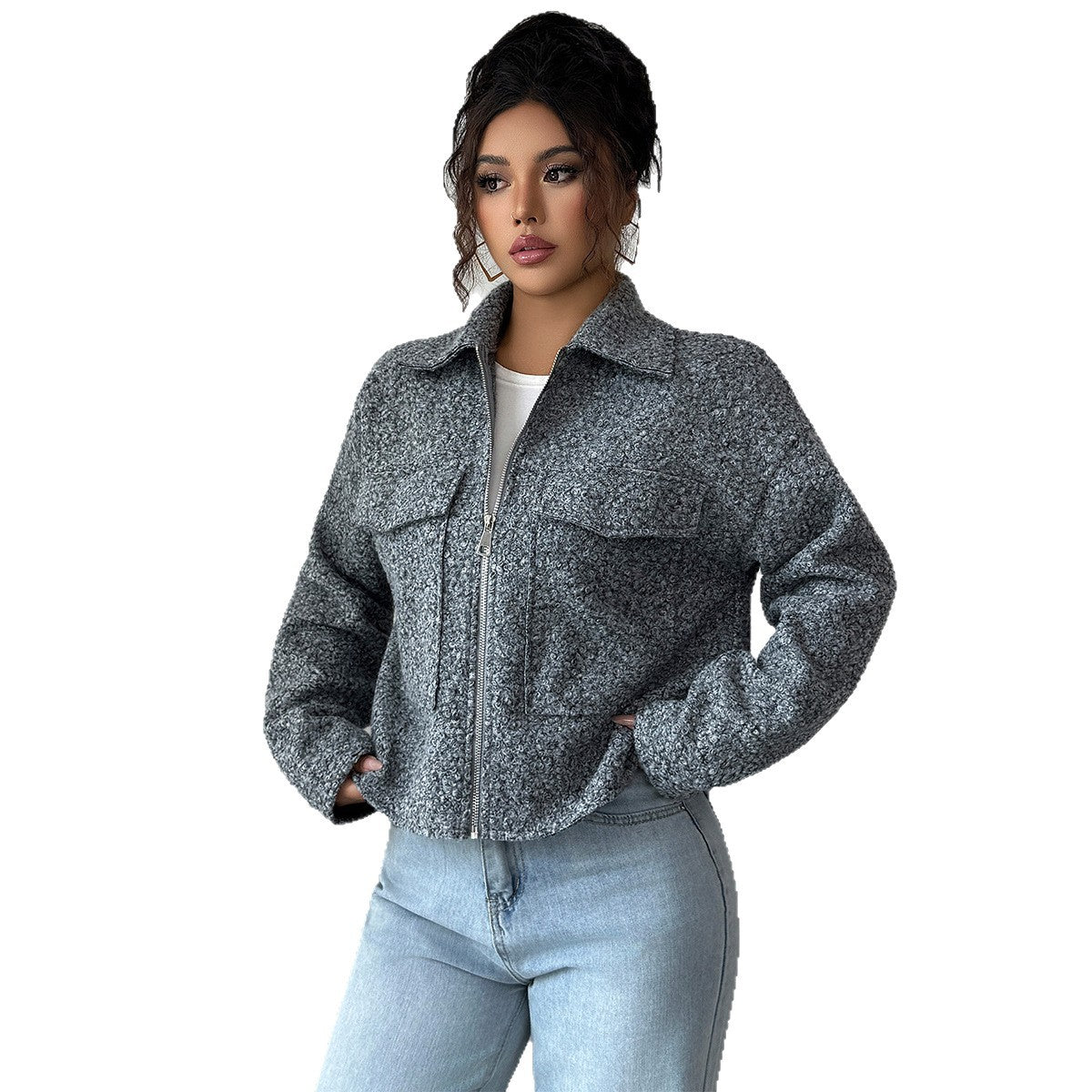 Women’s Solid Color Lapel Zipper Jacket | Slim Fit Woven Blazer – Autumn 2025 - Negative Apparel