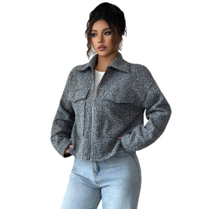 Women’s Solid Color Lapel Zipper Jacket | Slim Fit Woven Blazer – Autumn 2025 - Negative Apparel