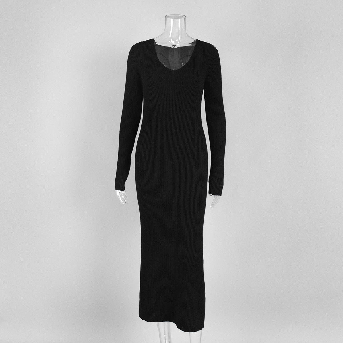 Women’s Solid Color Long Sleeve V - Neck Bodycon Dress | Pure Desire Celebrity Style | Summer 2025 - Negative Apparel