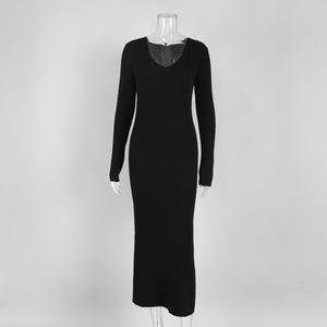 Women’s Solid Color Long Sleeve V - Neck Bodycon Dress | Pure Desire Celebrity Style | Summer 2025 - Negative Apparel