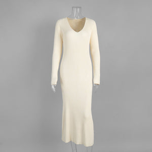 Women’s Solid Color Long Sleeve V - Neck Bodycon Dress | Pure Desire Celebrity Style | Summer 2025 - Negative Apparel