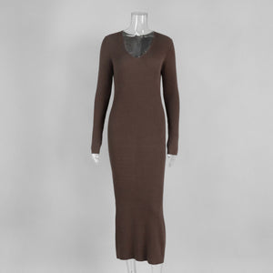 Women’s Solid Color Long Sleeve V - Neck Bodycon Dress | Pure Desire Celebrity Style | Summer 2025 - Negative Apparel