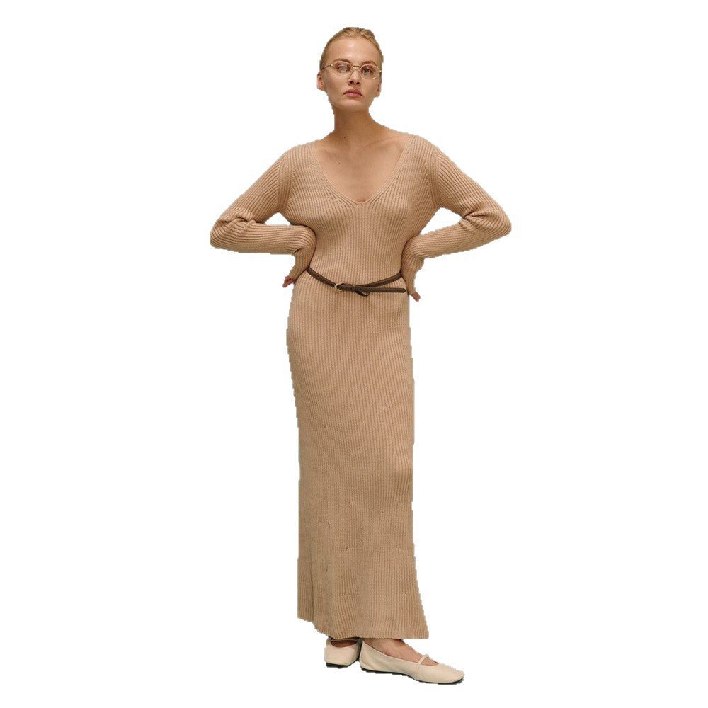 Women’s Solid Color Long Sleeve V - Neck Bodycon Dress | Pure Desire Celebrity Style | Summer 2025 - Negative Apparel