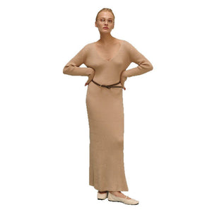 Women’s Solid Color Long Sleeve V - Neck Bodycon Dress | Pure Desire Celebrity Style | Summer 2025 - Negative Apparel