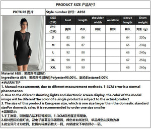 Women's solid color mesh stitching chest design long - sleeved slim dress - Negative Apparel