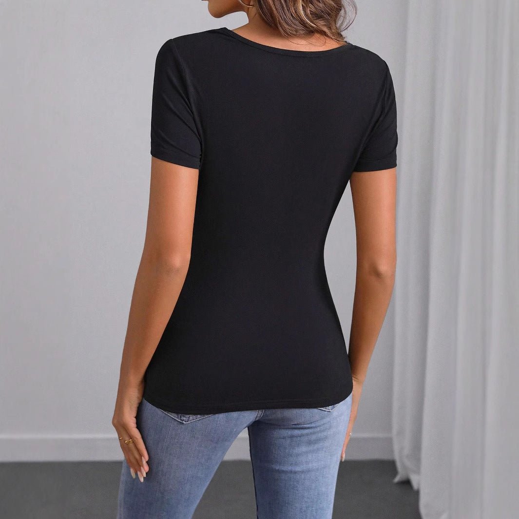 Women's solid color simple fashion embroidery short - sleeved T-shirt - Negative Apparel