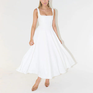 Women’s Solid Color Sleeveless Long A - Line Dress – High - Waist Halter Summer Dress in Multiple Colors | Elegant Temperament Commuter Style - Negative Apparel