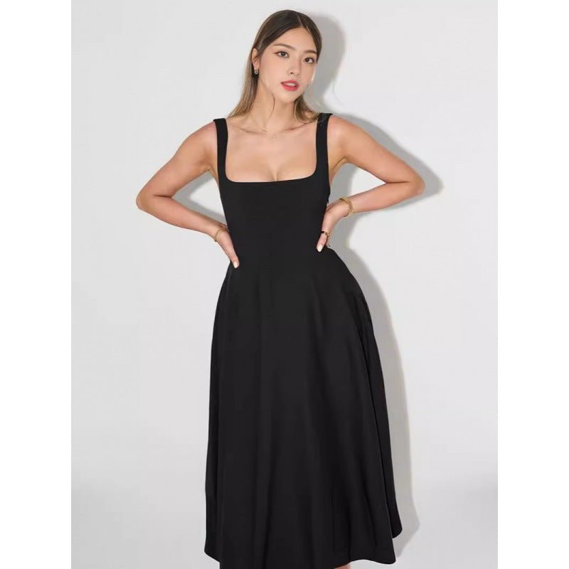 Women’s Solid Color Sleeveless Long A - Line Dress – High - Waist Halter Summer Dress in Multiple Colors | Elegant Temperament Commuter Style - Negative Apparel