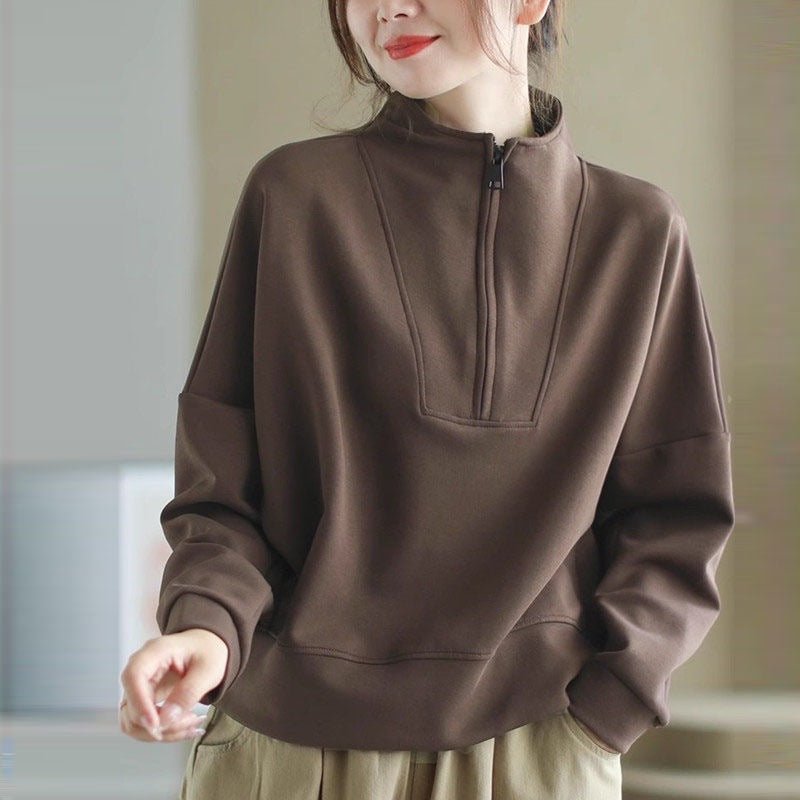 Women’s Solid Color Stand Collar Sweater – Japanese & Korean Slim Fit Pullover | Autumn 2025 Casual Knitwear - Negative Apparel