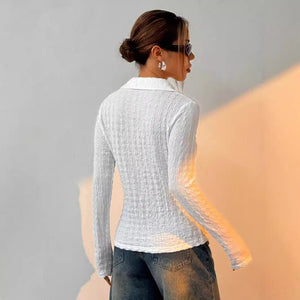 Women's solid color texture long - sleeved fashion shirt top women - Negative Apparel