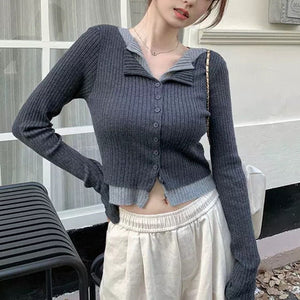 Women’s Solid Color V - Neck Cardigan – Autumn Commuter Knit Sweater - Negative Apparel