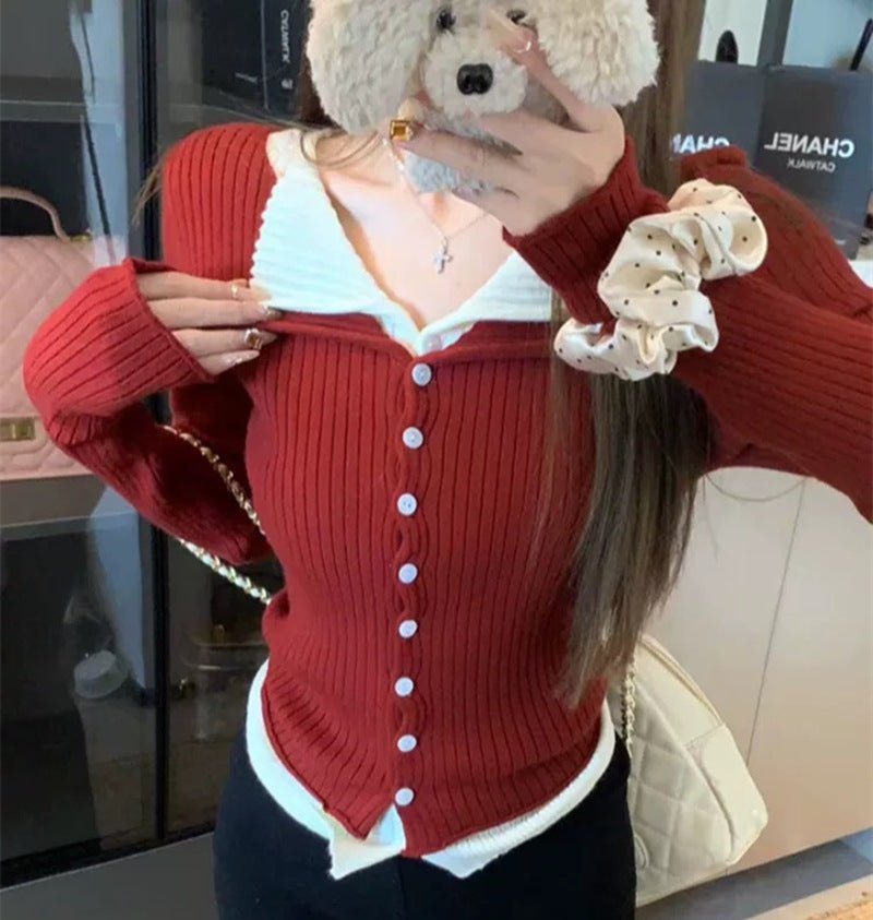 Women’s Solid Color V - Neck Cardigan – Autumn Commuter Knit Sweater - Negative Apparel