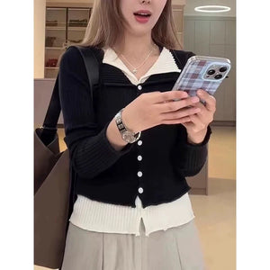 Women’s Solid Color V - Neck Cardigan – Autumn Commuter Knit Sweater - Negative Apparel