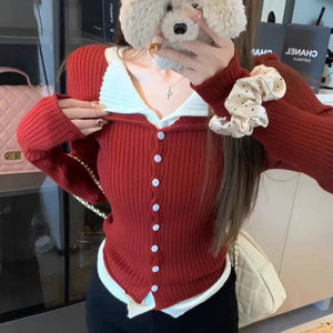 Women’s Solid Color V - Neck Cardigan – Autumn Commuter Knit Sweater - Negative Apparel