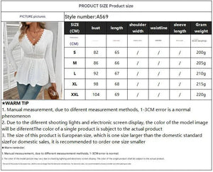 Women's solid color V - neck splicing lace long - sleeved T-shirt top women's clothing - Negative Apparel