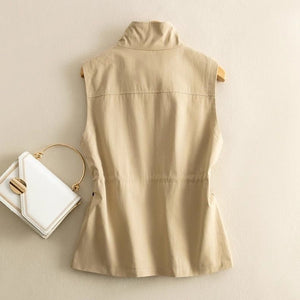 Women’s Solid Color Zipper Vest – Loose Fit Polo Collar Sleeveless Jacket | Elegant Commuter Style - Negative Apparel