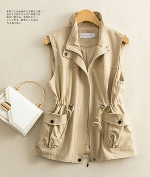 Women’s Solid Color Zipper Vest – Loose Fit Polo Collar Sleeveless Jacket | Elegant Commuter Style - Negative Apparel