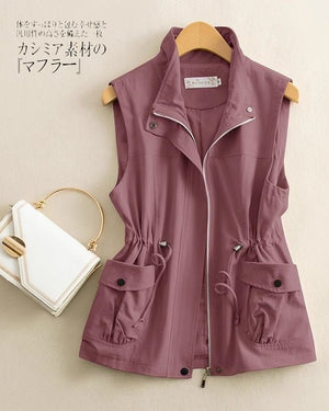 Women’s Solid Color Zipper Vest – Loose Fit Polo Collar Sleeveless Jacket | Elegant Commuter Style - Negative Apparel