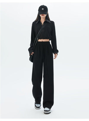 Women's sports pants spring season new high waist loose straight pants drape mopping casual women's wide leg pants - Negative Apparel