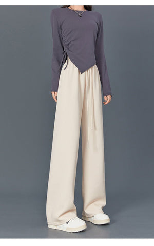 Women's sports pants spring season new high waist loose straight pants drape mopping casual women's wide leg pants - Negative Apparel