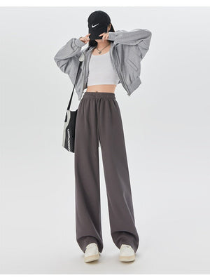 Women's sports pants spring season new high waist loose straight pants drape mopping casual women's wide leg pants - Negative Apparel