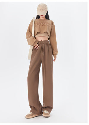 Women's sports pants spring season new high waist loose straight pants drape mopping casual women's wide leg pants - Negative Apparel