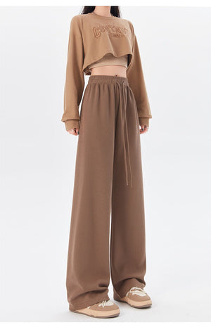 Women's sports pants spring season new high waist loose straight pants drape mopping casual women's wide leg pants - Negative Apparel