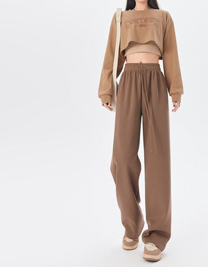 Women's sports pants spring season new high waist loose straight pants drape mopping casual women's wide leg pants - Negative Apparel