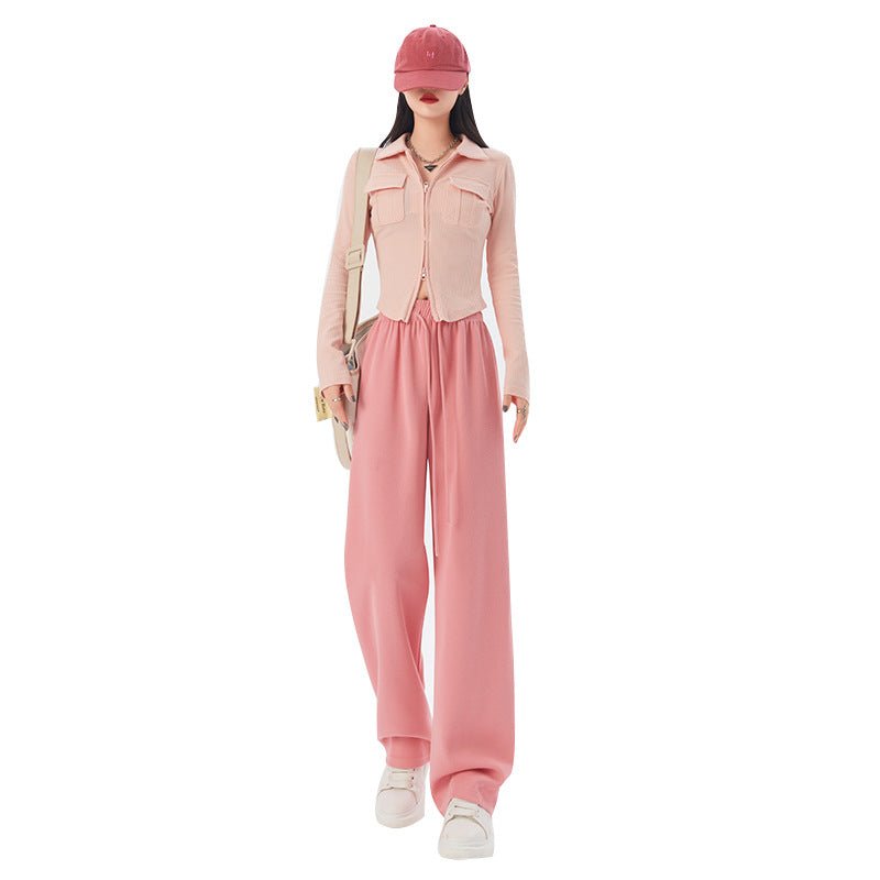 Women's sports pants spring season new high waist loose straight pants drape mopping casual women's wide leg pants - Negative Apparel