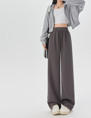 Women's sports pants spring season new high waist loose straight pants drape mopping casual women's wide leg pants - Negative Apparel