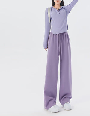 Women's sports pants spring season new high waist loose straight pants drape mopping casual women's wide leg pants - Negative Apparel