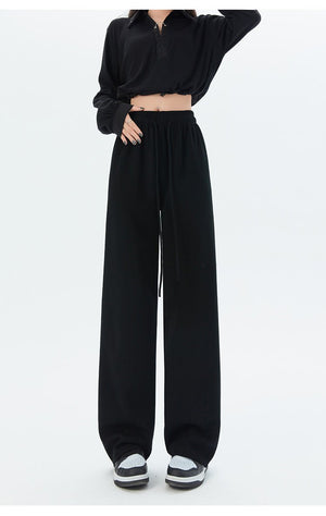 Women's sports pants spring season new high waist loose straight pants drape mopping casual women's wide leg pants - Negative Apparel