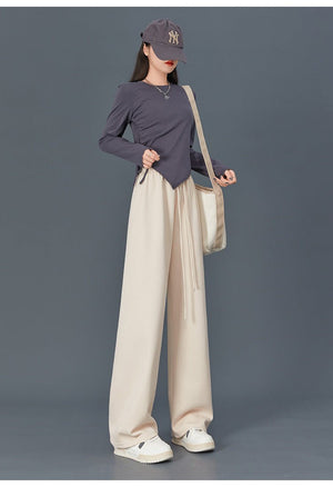 Women's sports pants spring season new high waist loose straight pants drape mopping casual women's wide leg pants - Negative Apparel