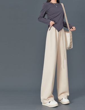 Women's sports pants spring season new high waist loose straight pants drape mopping casual women's wide leg pants - Negative Apparel