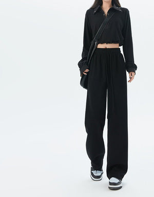 Women's sports pants spring season new high waist loose straight pants drape mopping casual women's wide leg pants - Negative Apparel