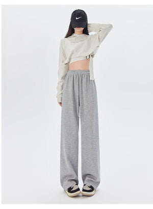 Women's sports pants spring season new high waist loose straight pants drape mopping casual women's wide leg pants - Negative Apparel