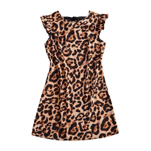 women's spring and summer an and n fashion leopard dress neckline tie flying sleeves A - line skirt midi skirt - Negative Apparel