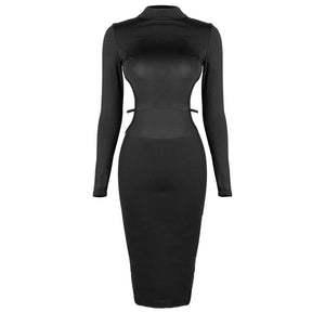Women's spring fashion new sexy backless high collar long sleeve dress - Negative Apparel