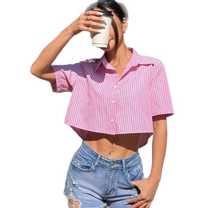 Women's striped bow back casual vacation short - sleeved shirt - Negative Apparel