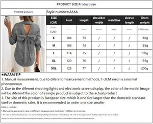 Women's striped printed back bow front button long - sleeved shirt - Negative Apparel