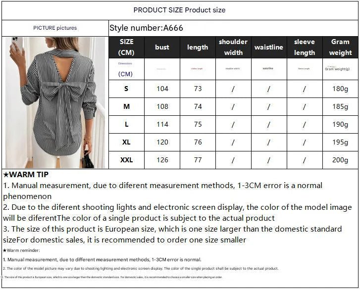 Women's striped printed back bow front button long - sleeved shirt - Negative Apparel