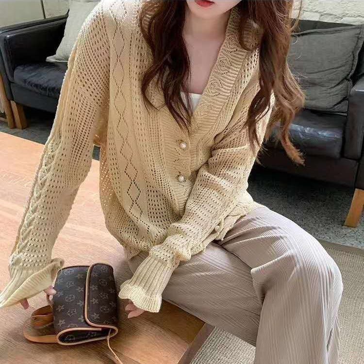 Women’s Striped V - Neck Cardigan – Japanese & Korean Casual Style - Negative Apparel