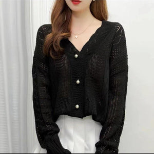 Women’s Striped V - Neck Cardigan – Japanese & Korean Casual Style - Negative Apparel