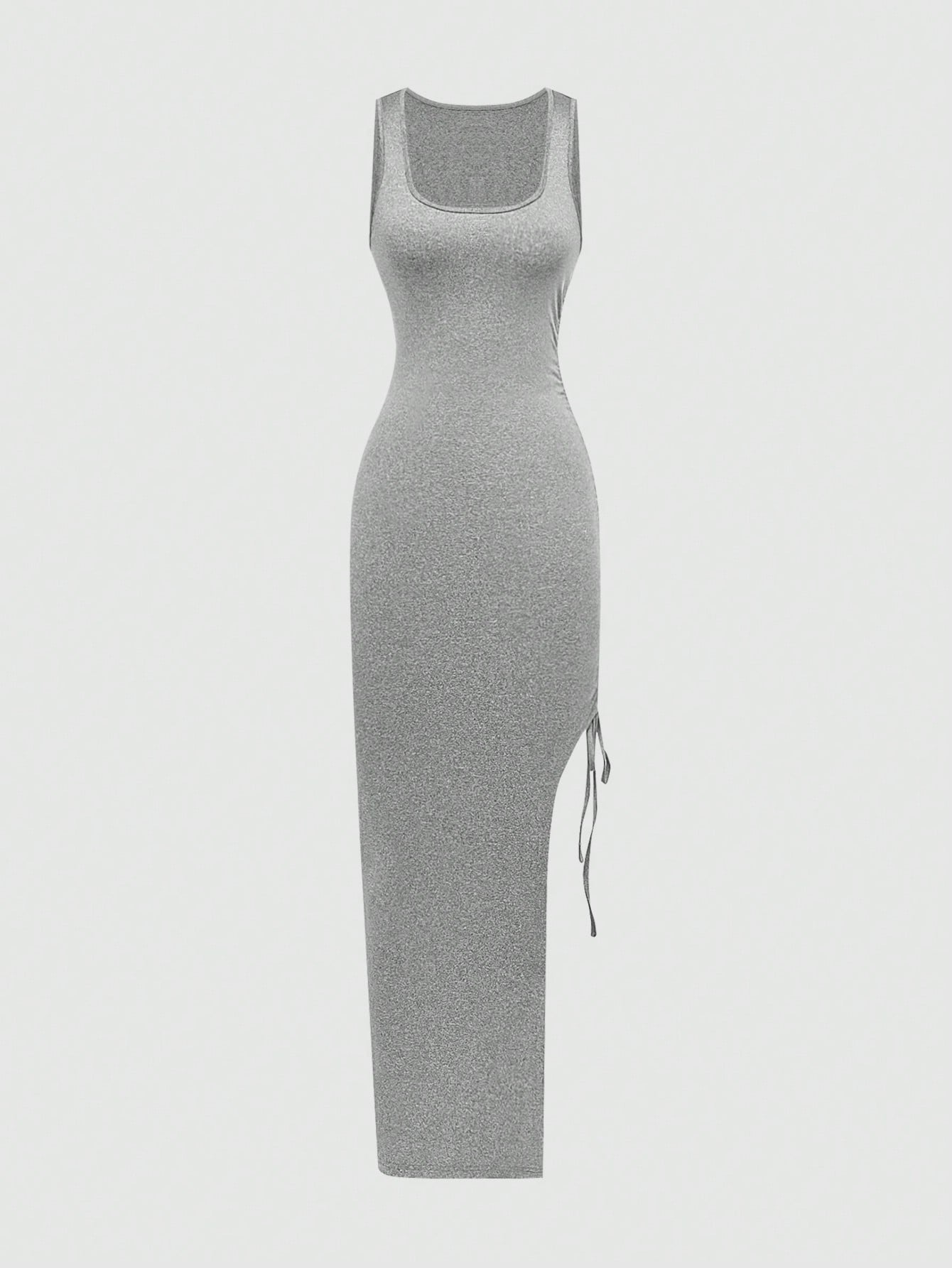 Women's Summer Casual Side Drawstring High Slit Knit Bodycon