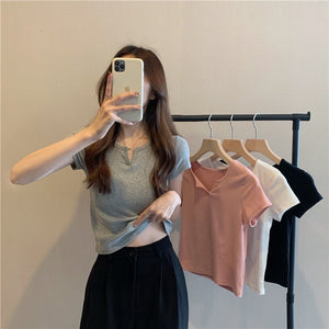 Women's summer design pink slim navel - baring hot girl women's T-shirt short sleeve 2025 summer - Negative Apparel