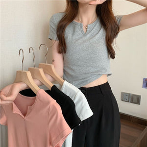 Women's summer design pink slim navel - baring hot girl women's T-shirt short sleeve 2025 summer - Negative Apparel