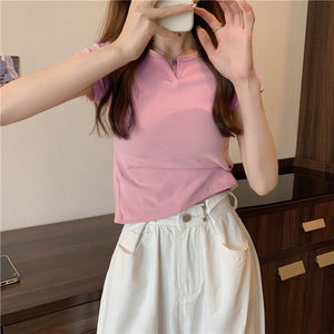 Women's summer design pink slim navel - baring hot girl women's T-shirt short sleeve 2025 summer - Negative Apparel