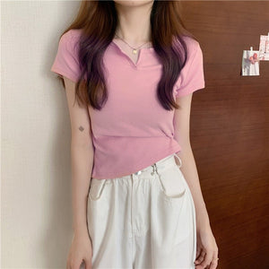 Women's summer design pink slim navel - baring hot girl women's T-shirt short sleeve 2025 summer - Negative Apparel